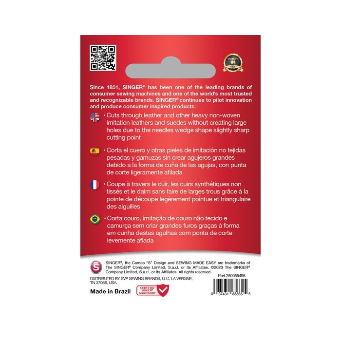 Singer 250055402 Aiguilles en cuir Blister de 5 pcs 90/14