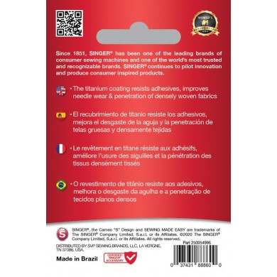 Singer 250054902 Embroidery Needles Titanium Quality - Blister Pack of 5 pcs...