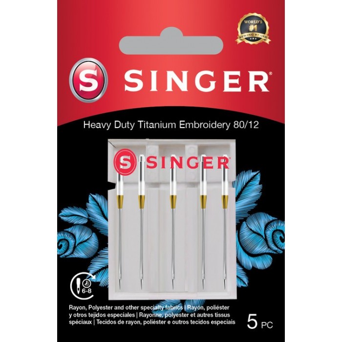 Singer 250054002 Aghi per ricamo qualità Titanium Blister da 5 pz 80/14
