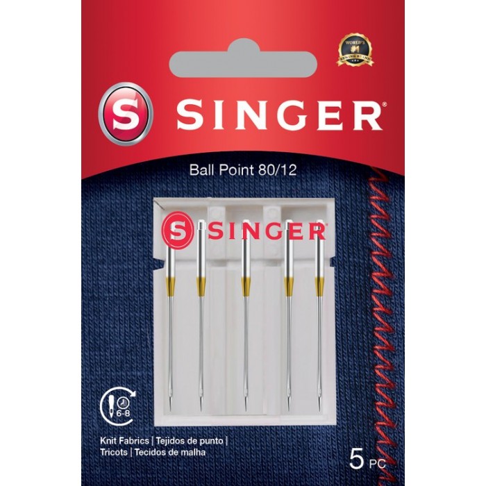 Singer 250054302 Rounded tip needles for jersey Blister of 5 pcs 80/12
