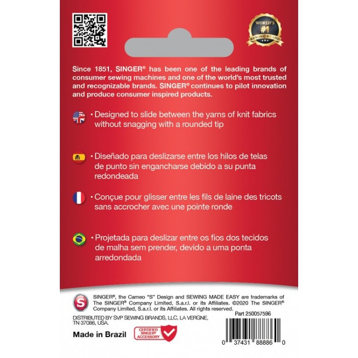 Singer 250057502 Rounded tip needles for jersey Blister of 5 pcs...