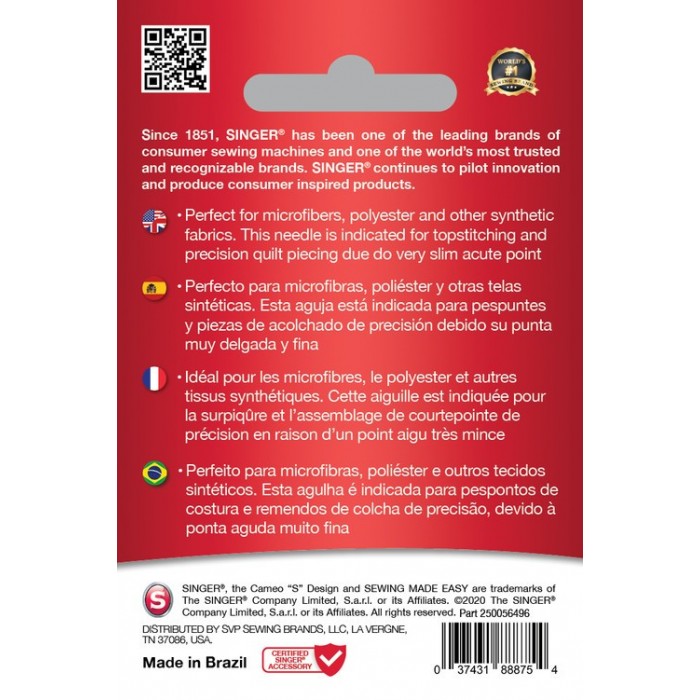 Singer 250056402 Aiguilles Microtex Blister de 5 pcs mélangé