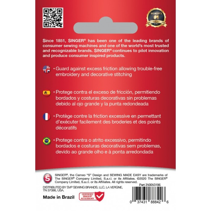 Singer 250053102 Aghi per ricamo Blister da 5 pz 80/12