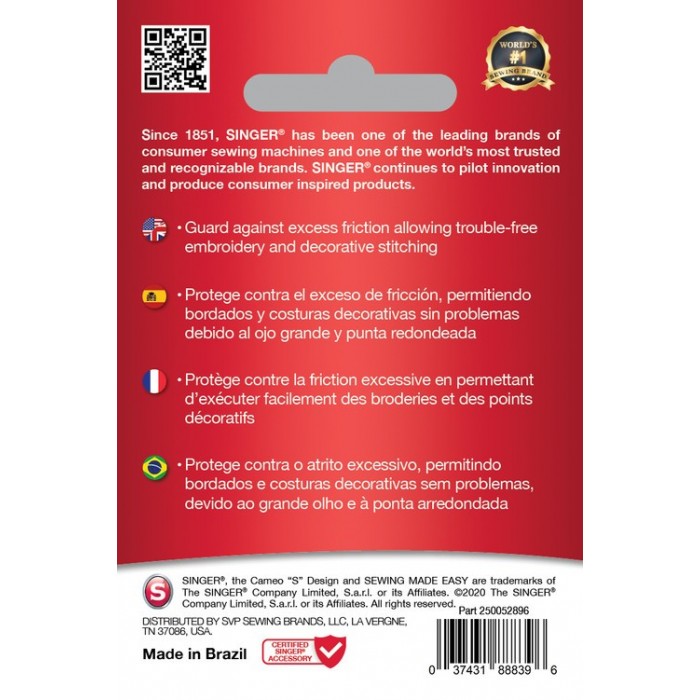 Singer 250052802 Aghi per ricamo Blister da 5 pz 90/14