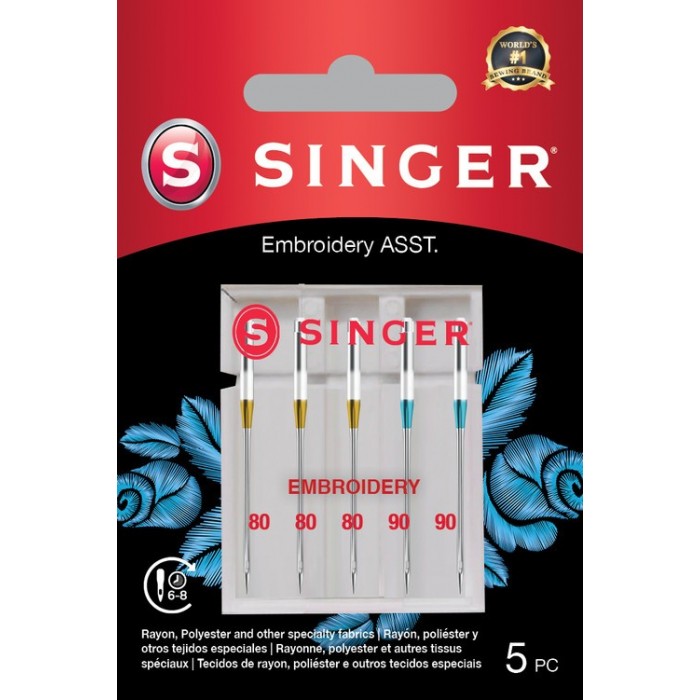 Singer 250054102 Aghi per ricamo Blister da 5 pz misti
