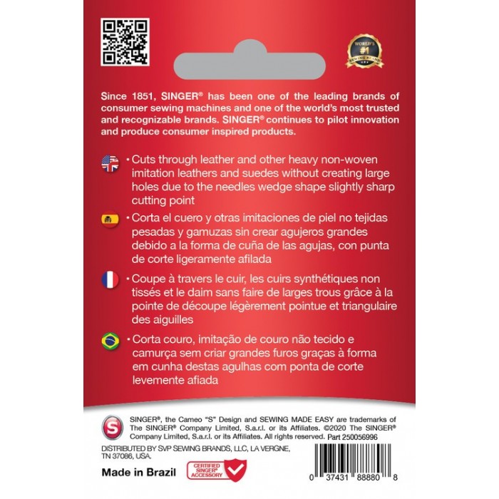 Singer 250056902 Aghi per pelle Blister da 5 pz 100/16