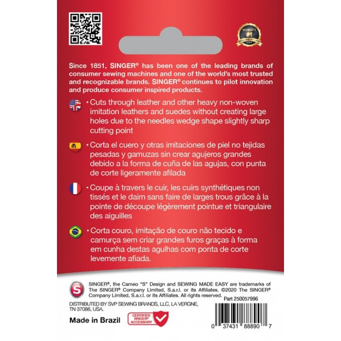 Singer 250057902 Leather Needles Blister of 5 pcs 110/18