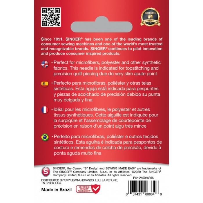 Singer 250055302 Microtex Needles Blister of 5 pcs 70/10