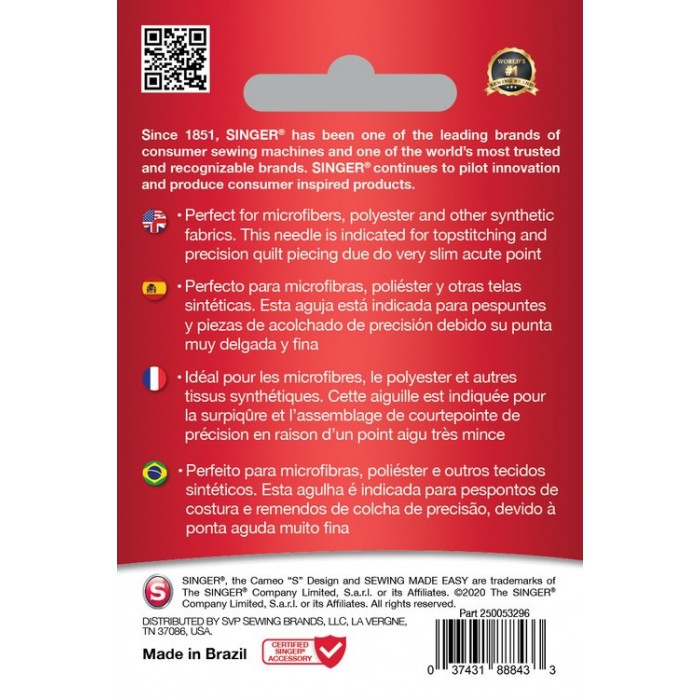 Singer 250053202 Aiguilles pour ampoules Microtex de 5 pièces 80/12