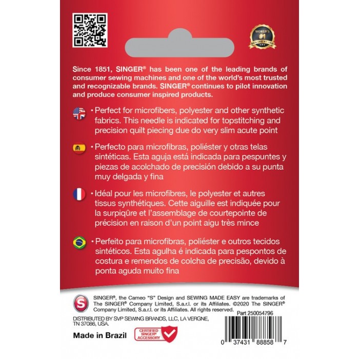 Singer 250054702 Aiguilles pour ampoules Microtex de 5 pièces 90/14