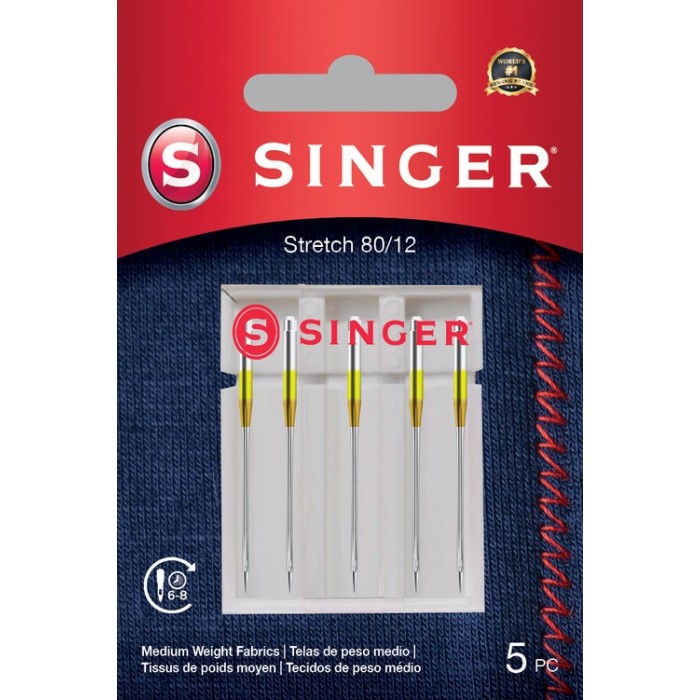 Singer 250053702 Aiguilles en tissu élastique Blister de 5 pcs 80/12