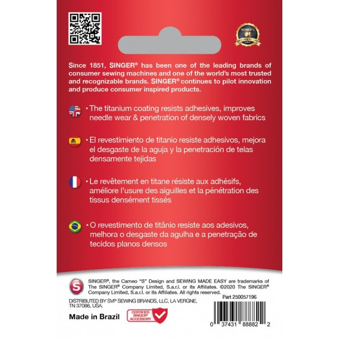 Singer 250057102 Quilting Needles Titanium Quality - Blister of 5 ...