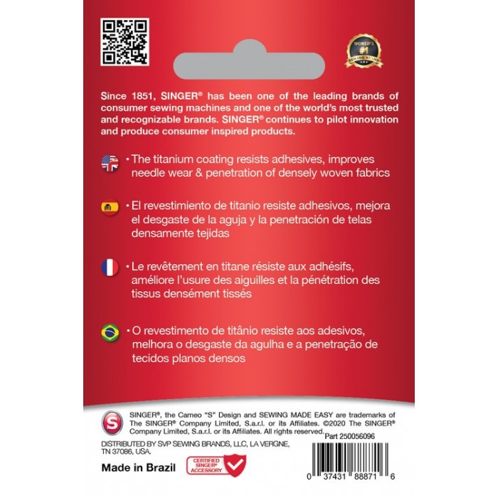 Singer 250056002 Quilting Needles Quality Titanium Blister 5 pcs...