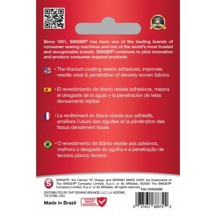 Singer 250056802 Aiguilles universali qualité Titane Blister de 5 pcs 9...