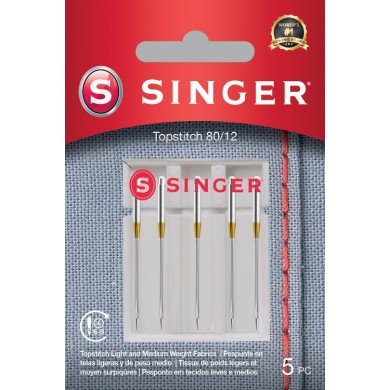 Singer 250054802 Topstitch Needles For decorative stitching and topstitching Blister pack of 5 pcs 80/12