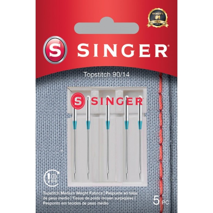 Singer 250053502 Aiguilles à surpiquer pour coutures décoratives et surpiqûres Blister pack de 5 pièces 90/14