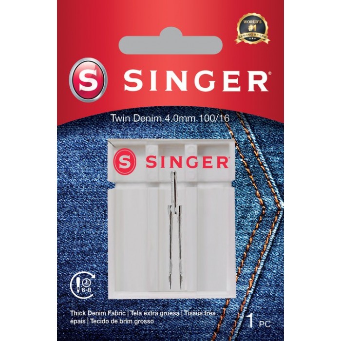 Singer 250058702 Aiguille Twin pour Jeans Blister 1pc 4.0mm 100/16