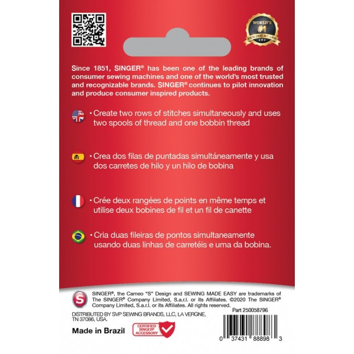 Singer 250058702 Ago gemello per Jeans Blister da 1 pz 4.0 mm 100/16