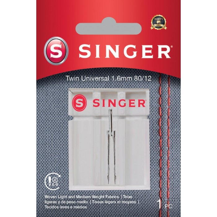 Singer 250059002 Universal Twin Needle Blister 1pc 1.6mm 80/12