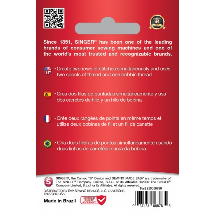 Singer 250056702 Ago gemello universale Blister da 1 pz 2.5 mm 80/12