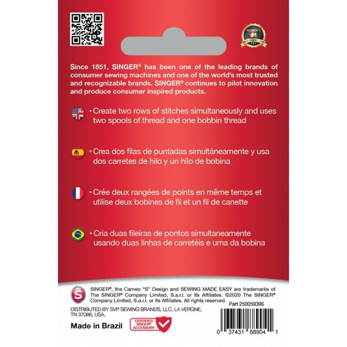 Singer 250059302 Universel Double Aiguille Blister 1pc 4.0mm 100/16