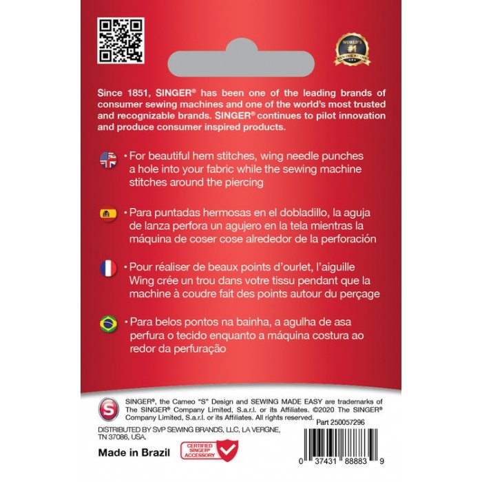 Singer 250057802 Ago lancia wing Blister da 1 pz 120/18