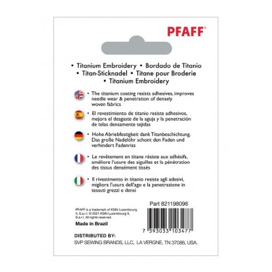 Pfaff 821198096 Aghi ricamo qualità Titanium Blister da 5 pz 80/12