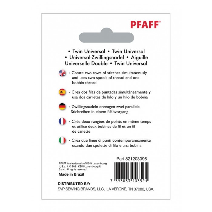 Pfaff 821203096 Universel Double Aiguille Blister 1pc 2.5mm 80/12