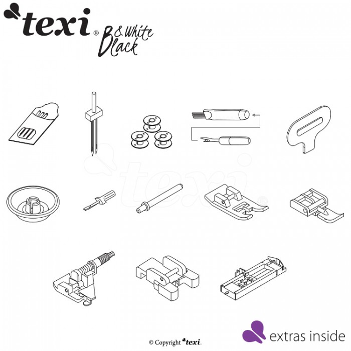 Texi machine à coudre électronique noir et blanc avec extension de base