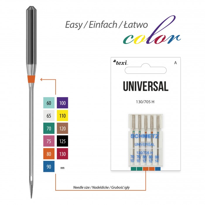 TEXI Needles UNIVERSALI 130/705H 5 pcs mixed fineness 70x2, 80x2, 90x1