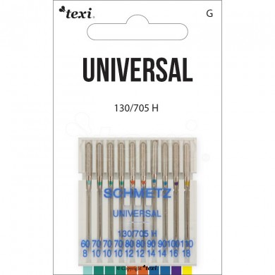 TEXI Aiguilles UNIVERSALI 130/705H 10 pcs jauge mixte 60x1, 70x3, 80x2, 90x2, 100x1, 110x1