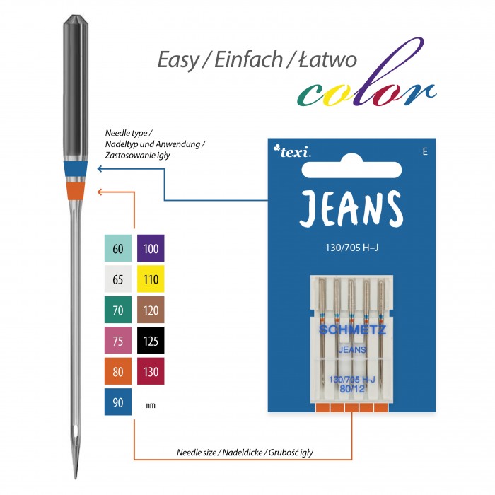 TEXI Needles JEANS 130/705 H-J 5 pcs, fineness 80