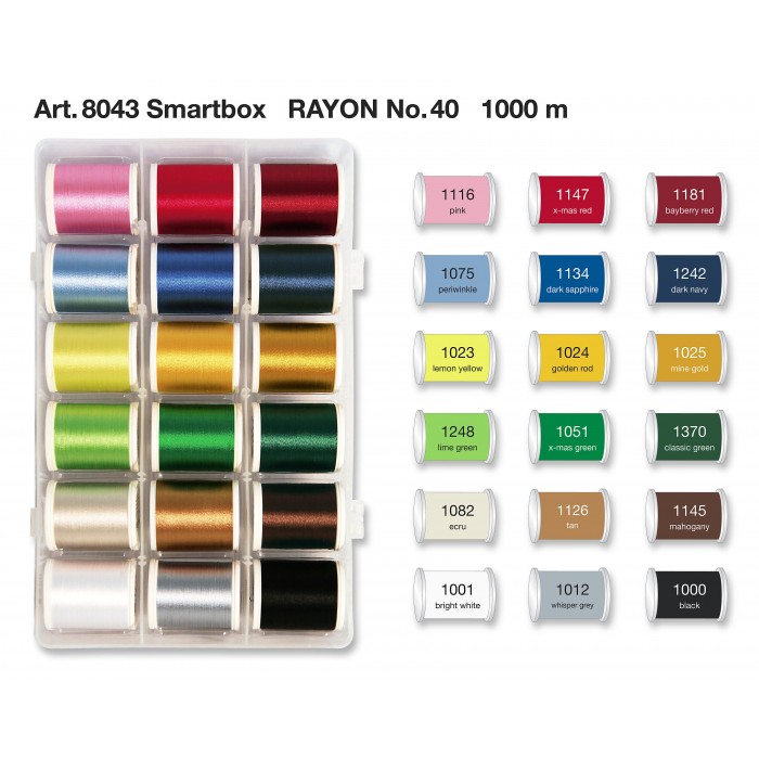 MADEIRA Smart Box avec 18 fils à broder rayonne 1000 Mt. - 8043