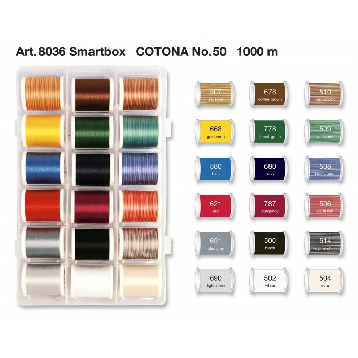MADEIRA Smart Box with 18 embroidery threads Cotona 8036 - 1000 Mt.