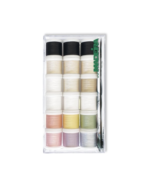 MADEIRA Transparent box with 18 embroidery threads Cotona 200 Mt. ...