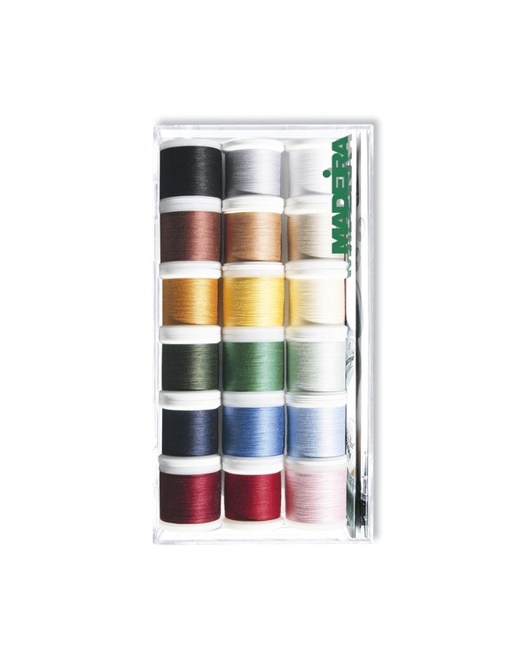 MADEIRA Transparent box with 18 embroidery threads Cotona 200 Mt. - 8030
