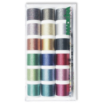 MADEIRA Boîte transparente avec 18 fils à broder Metallic SuperT...