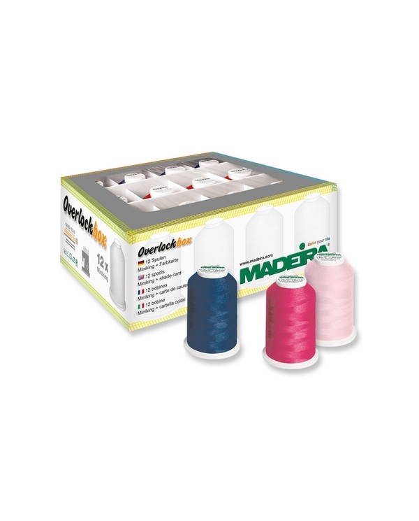 MADEIRA Boite 12 cônes pour coupe-surjeteuses Aerolock - Aeroflock Bleu Rose Rouge - 9202