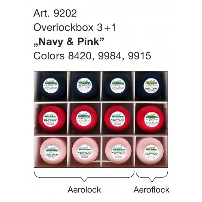 MADEIRA Box 12 cones for serger cutters Aerolock - Aeroflock Blue Pink Ro...