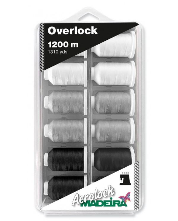 MADEIRA Box 12 cones for overlockers Aerolock n.125 1200 meters Overlock extra fine black and white - 8092
