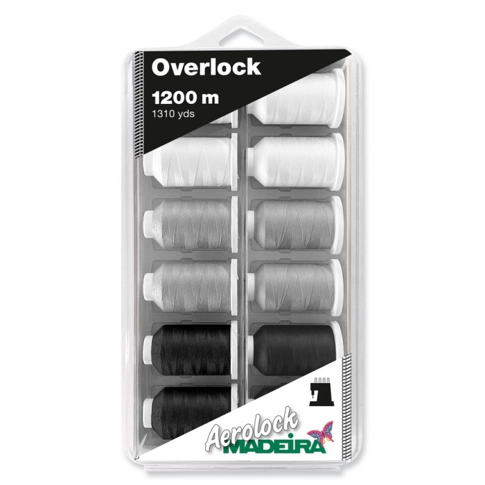 MADEIRA Box 12 cones for overlockers Aerolock n.125 1200 meters Overlock extra fine black and white - 8092
