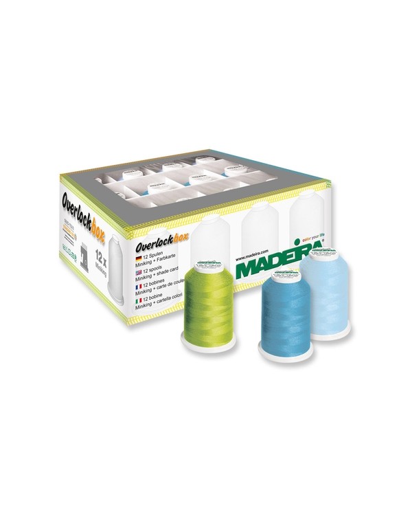 Copie de MADEIRA Boîte 12 cônes pour surjeteuses Aerolock - Aeroflock Vert Bleu Bleu Clair - 9201