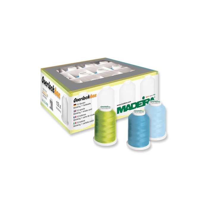 copy of MADEIRA Box 12 cones for overlockers Aerolock - Aeroflock Green Blue Light Blue - 9201