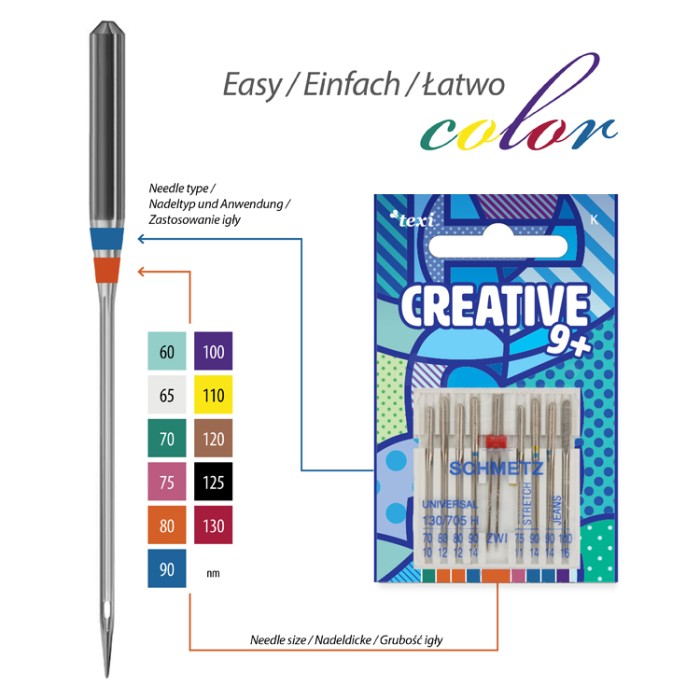 TEXI CREATIVE 9 Needles 130/705H 4 pcs mixed 3 Universali,70x1, 80x2, ...