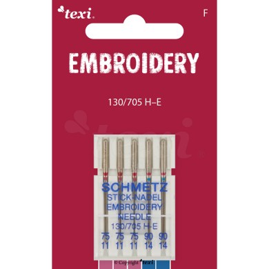 TEXI EMBROIDERY NEEDLES 130/705 H-E 5 pcs, 3x75 and 2x90