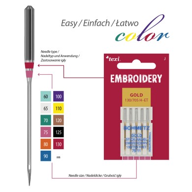 TEXI Needles GOLD EMBROIDERY 130/705 H-ET 5 pcs, gauge 75