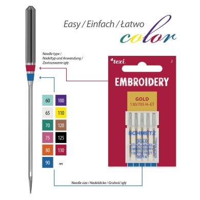 TEXI Needles GOLD EMBROIDERY 130/705 H-ET 5 pcs, gauge 90
