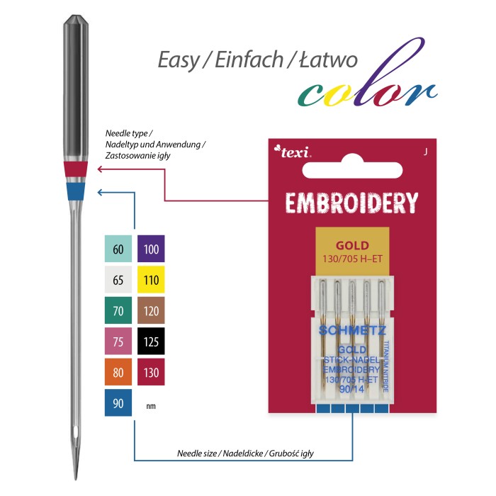 TEXI Aghi RICAMO GOLD 130/705 H-ET 5 pcs, finezza 90