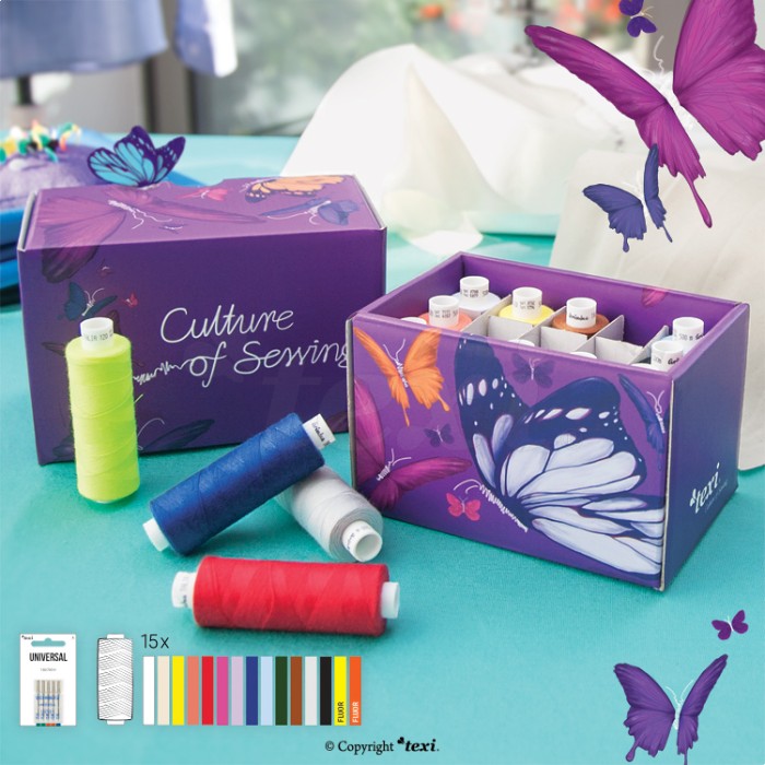 TEXI BOX 15 Set di 15 filati, aghi per macchine domestiche e foglietto illustrativo