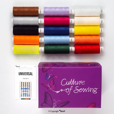 TEXI BOX 15 Jeu de 15 fils, aiguilles pour machine ménagère et notice d’emballage